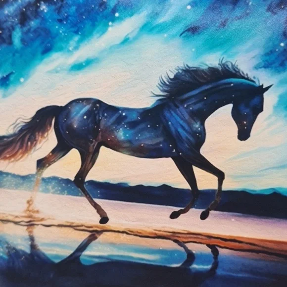 4x6 Stallion Horse On The‎ Beach Under The Stars Watercolor Glossy Print - Picture 4 of 6